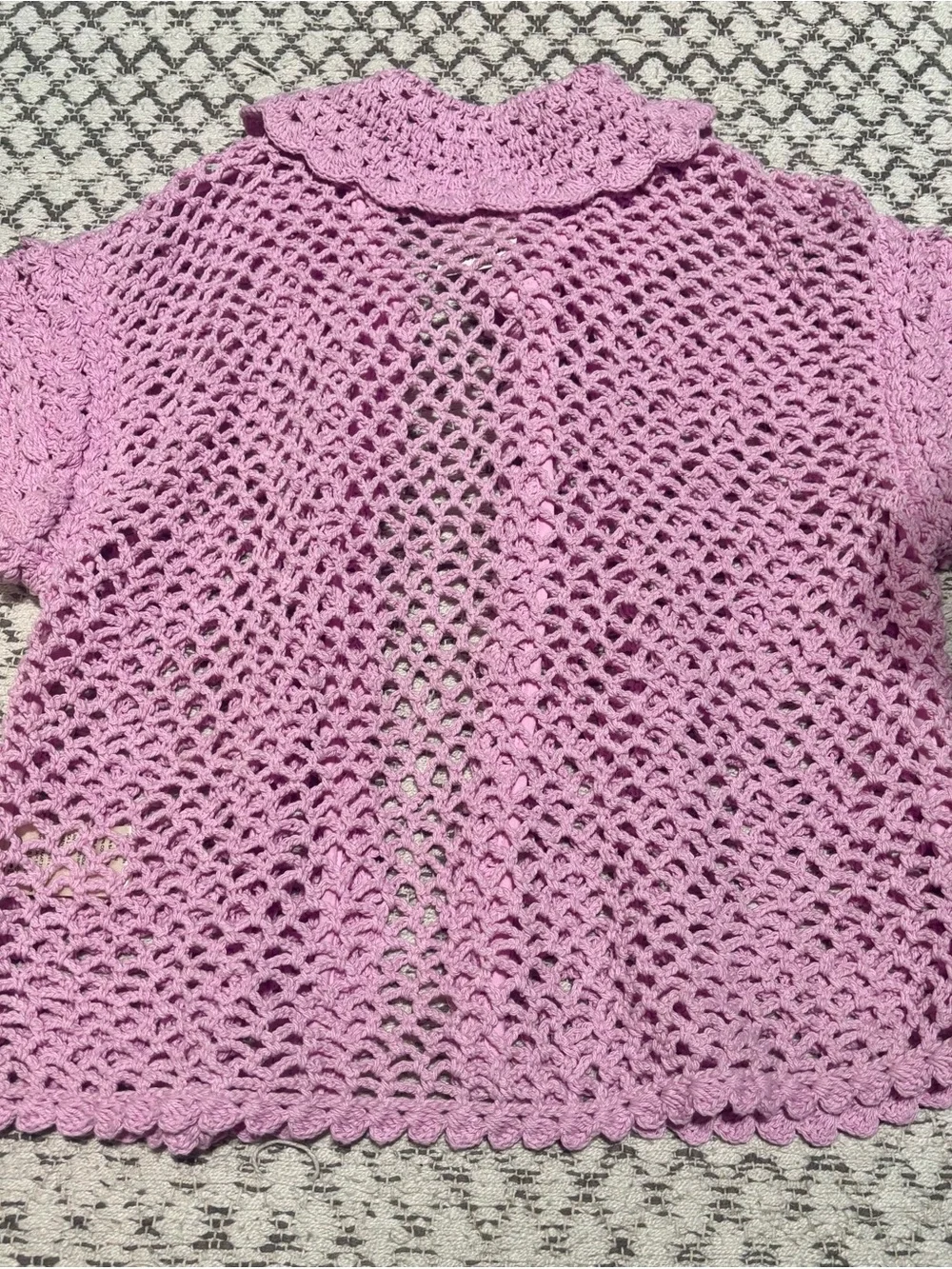Free People Lily Crochet Top Embroidered Buttonddown Candy Lilac Cropped XL NEW - Picture 8 of 8